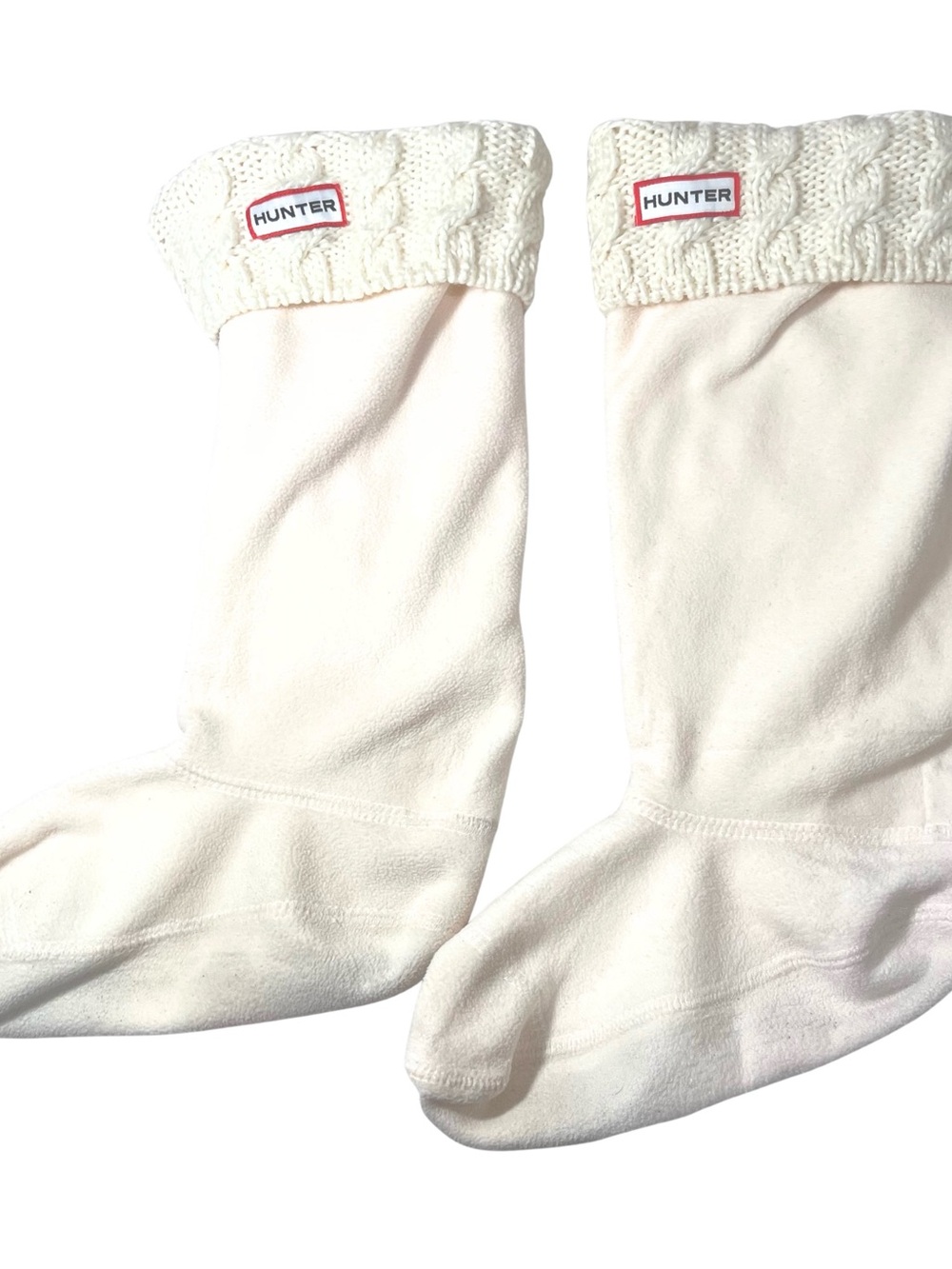 HUNTER | Sz M | Cream Knit Logo Cuff Tall Fleece Boot Socks Liners